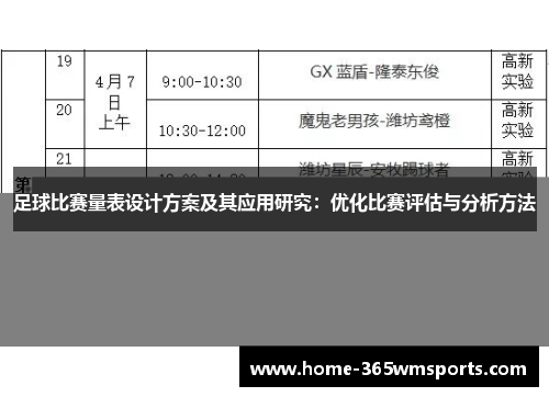 足球比赛量表设计方案及其应用研究：优化比赛评估与分析方法